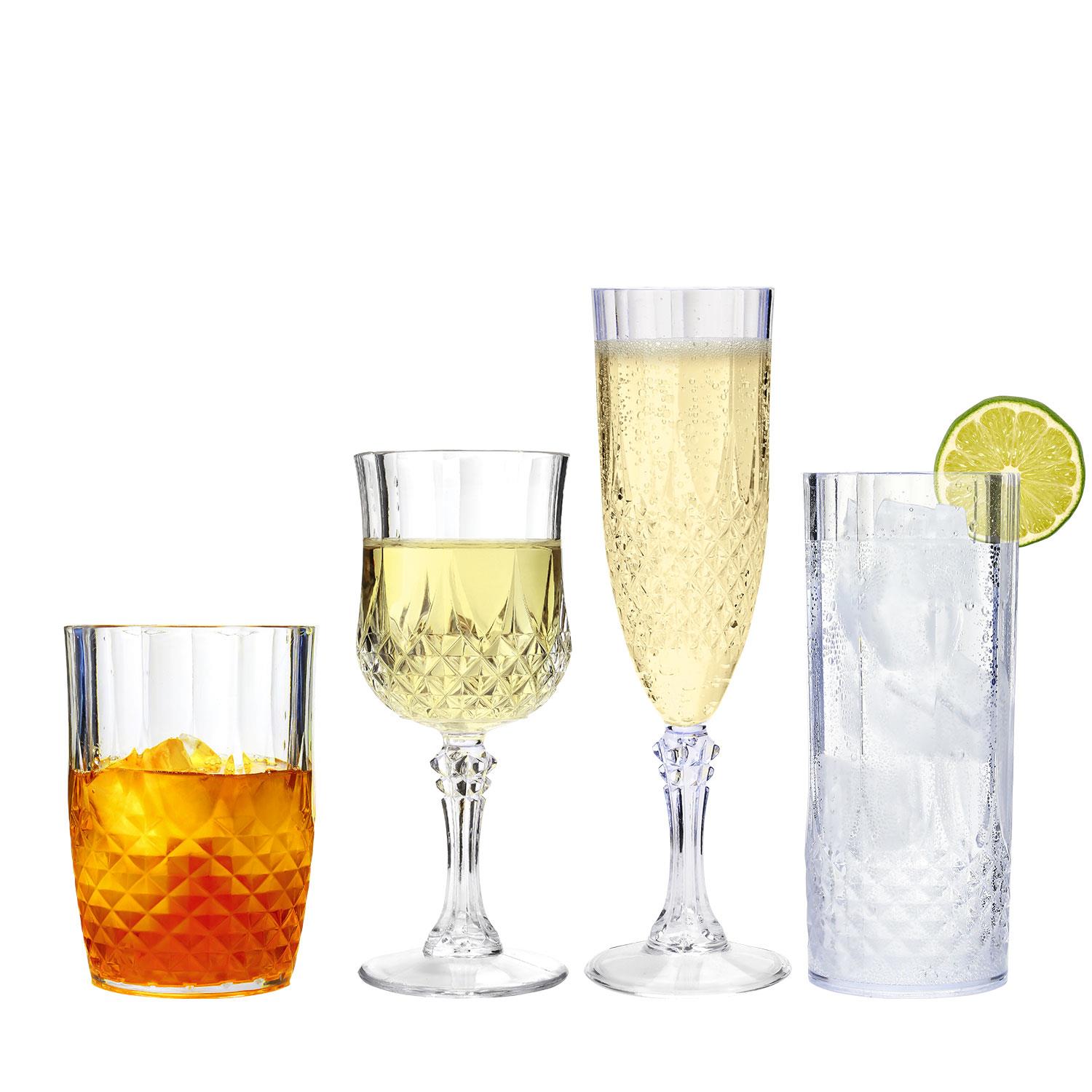 VINTAGE CLEAR CRYSTAL EFFECT PLASTIC GLASSES DRINKING PICNIC GARDEN