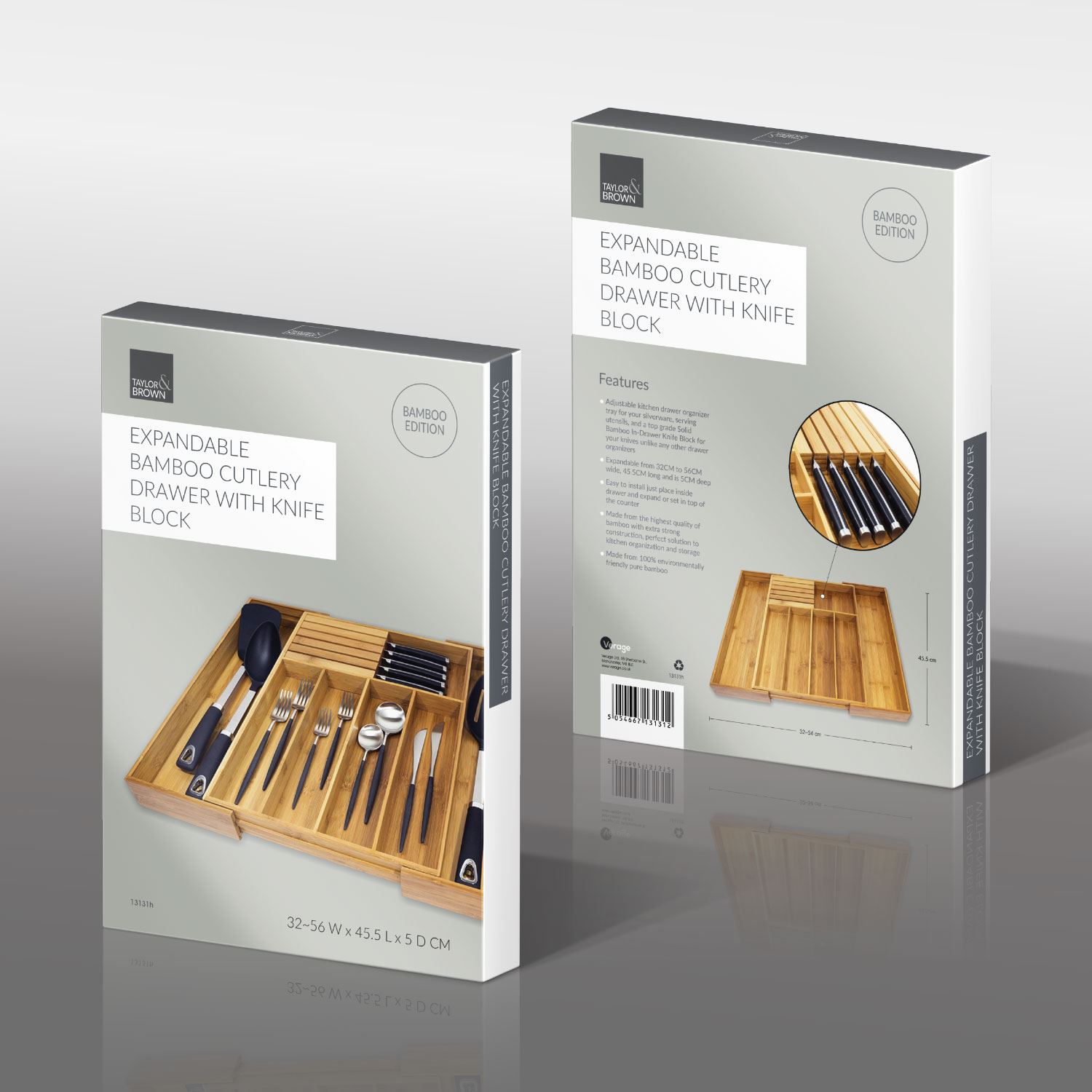 Bamboo Expandable Cutlery Tray Holder Tidy Drawer Organiser with Knife Block New 5054667131312