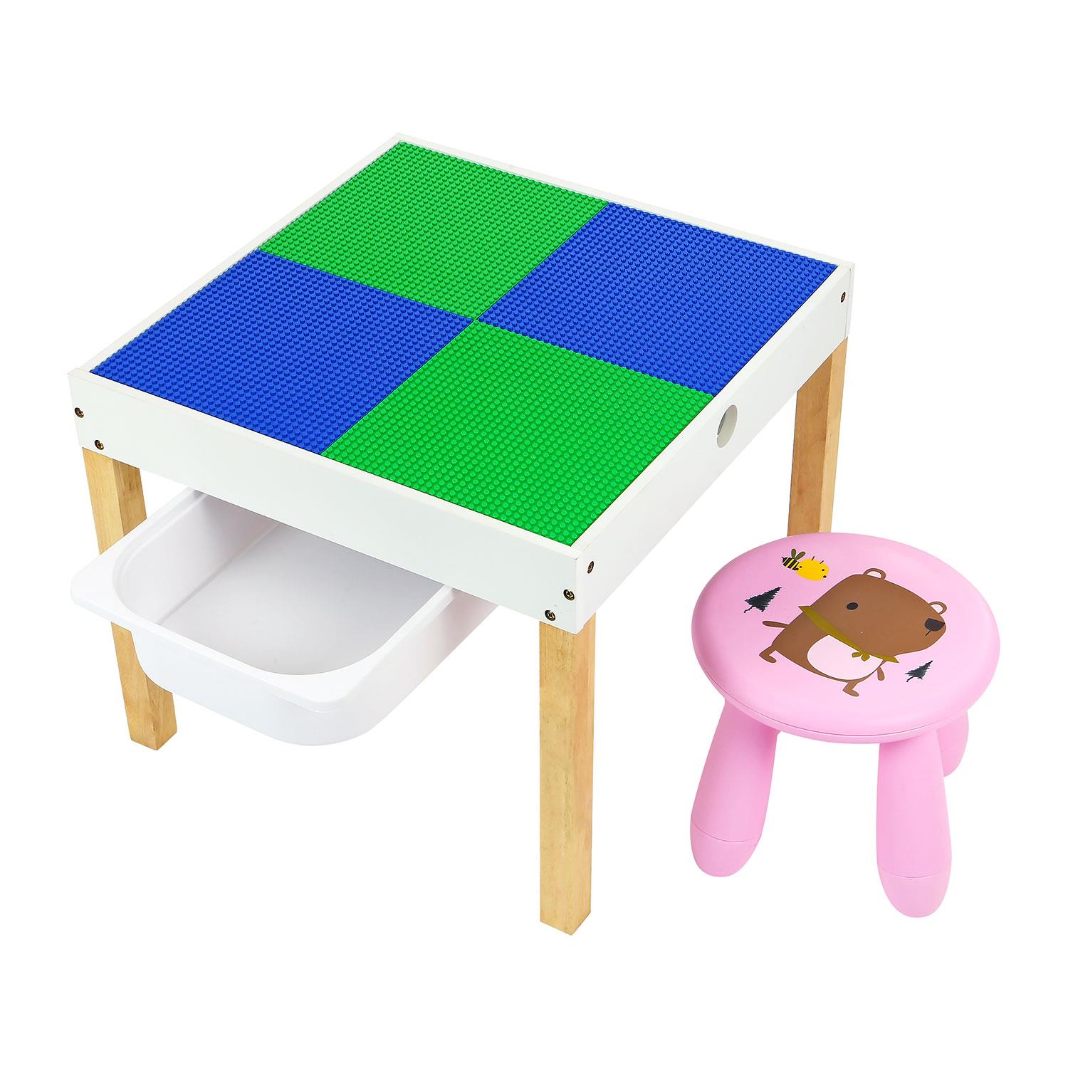 Kids Multi Purpose Wooden Activity Play Table & Stools Set With Storage