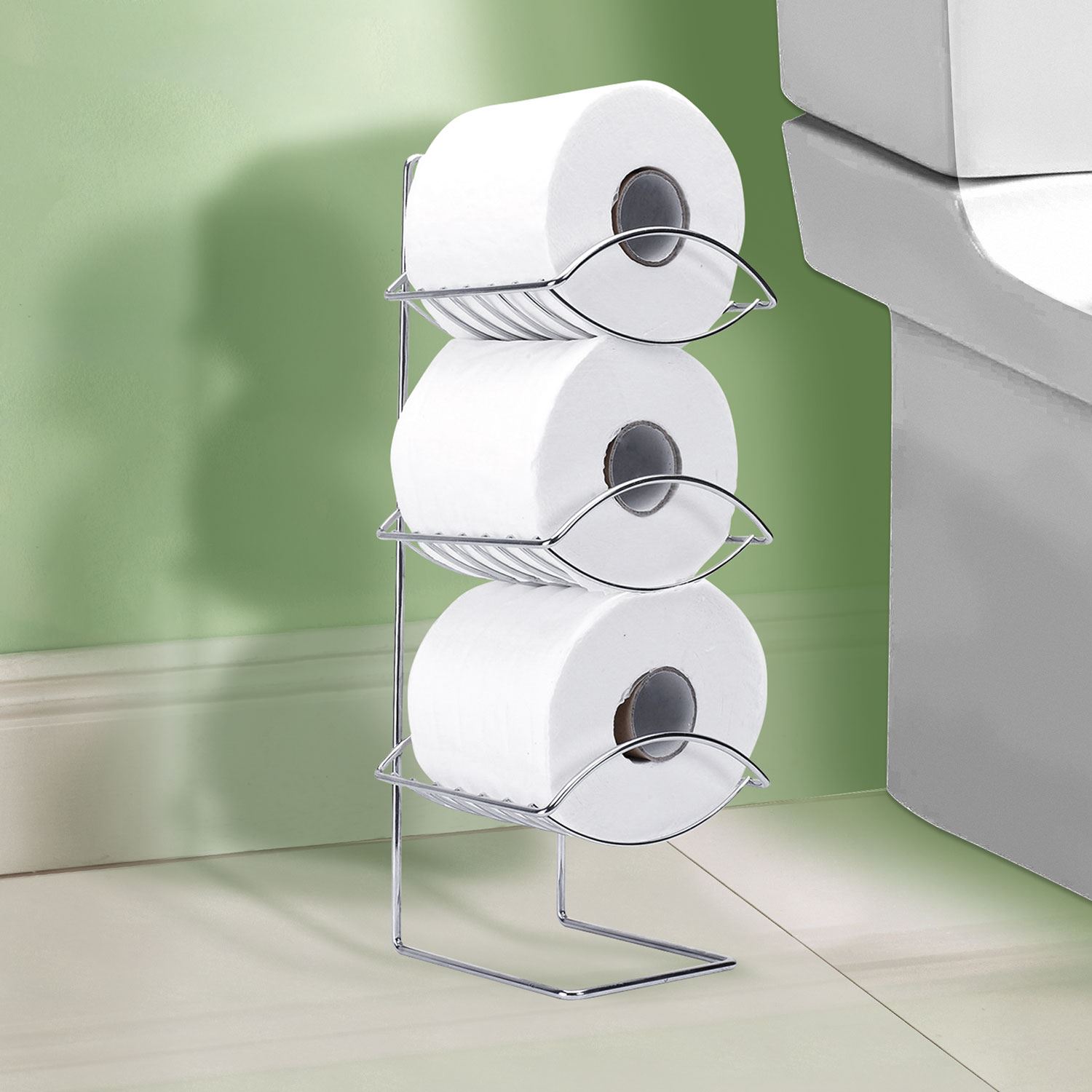 3 Tier Stacked Chrome Toilet Roll Holder Bathroom Storage Storer