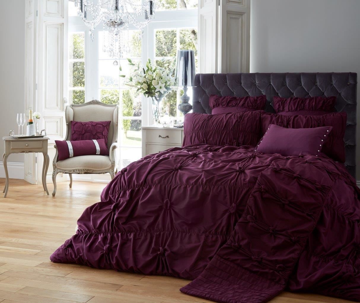 Super King Size Duvet Cover Bed Set Aubergine Plum Easy Care