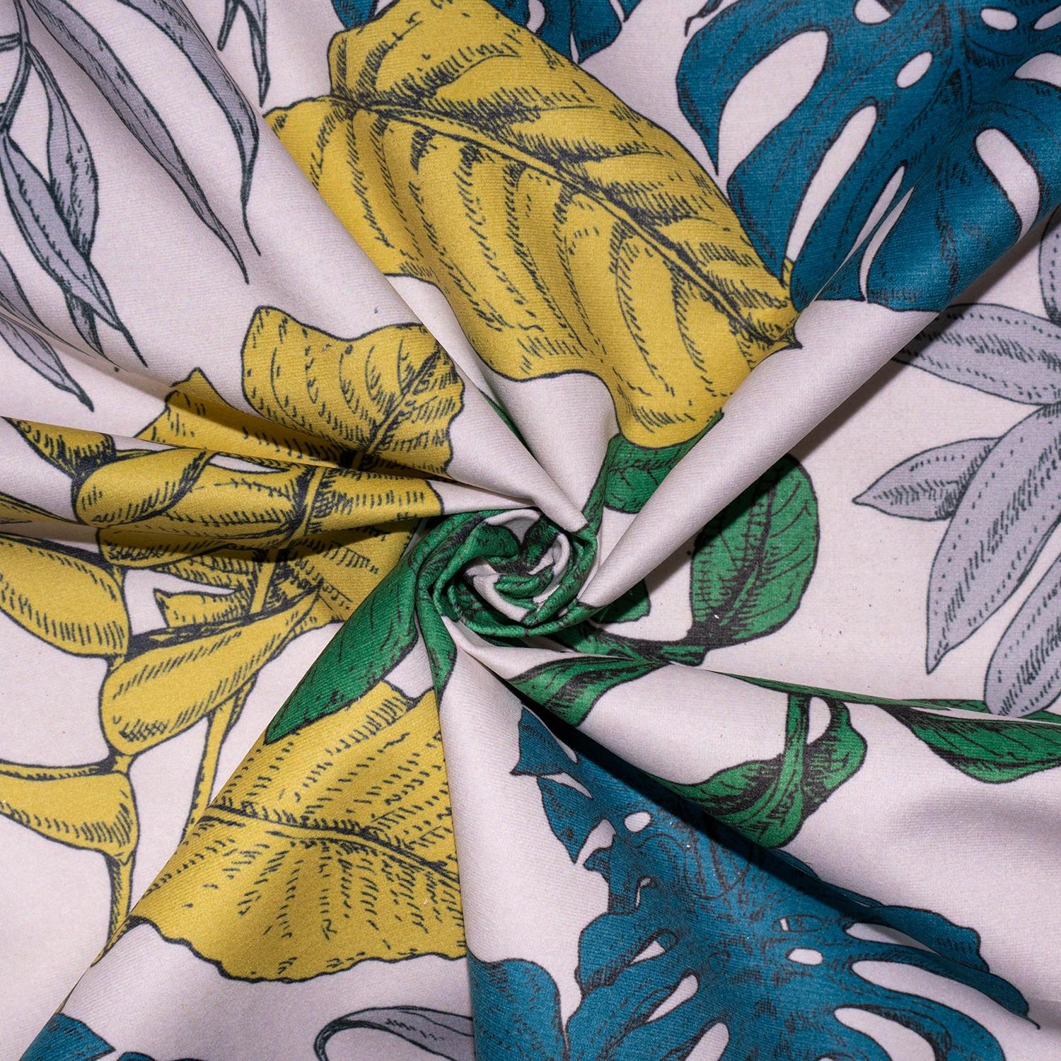 Myanmor Tropical Exotic Leafy Bold Floral Print Velour Velvet