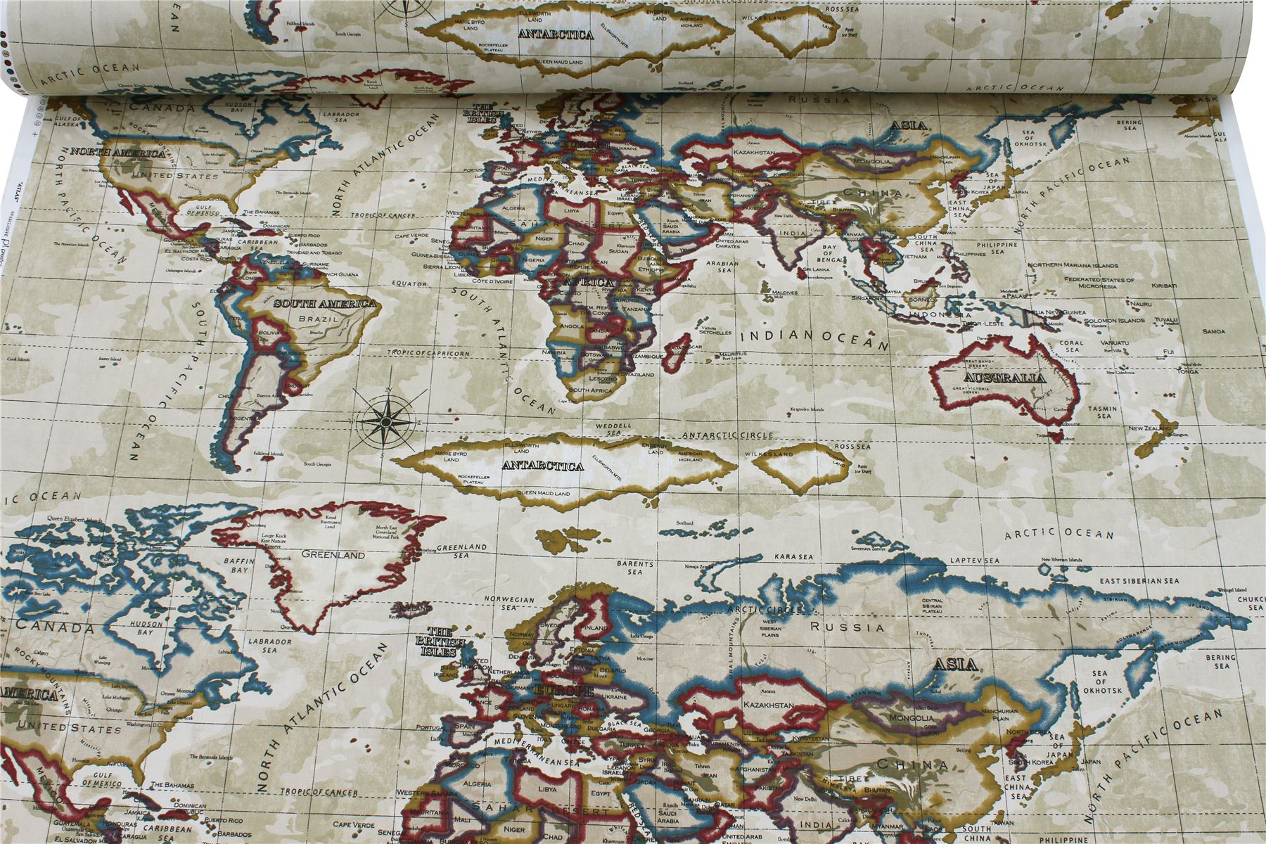 DESIGNER COTTON WORLD ATLAS CURTAIN CUSHION UPHOLSTERY PRESTIGIOUS FABRIC