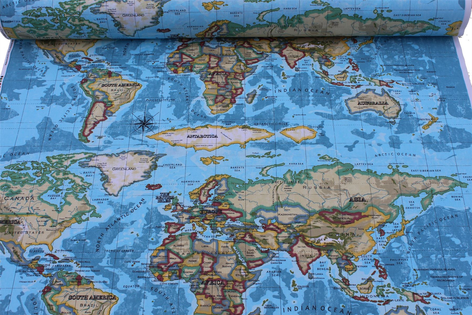 DESIGNER COTTON WORLD ATLAS CURTAIN CUSHION UPHOLSTERY PRESTIGIOUS FABRIC