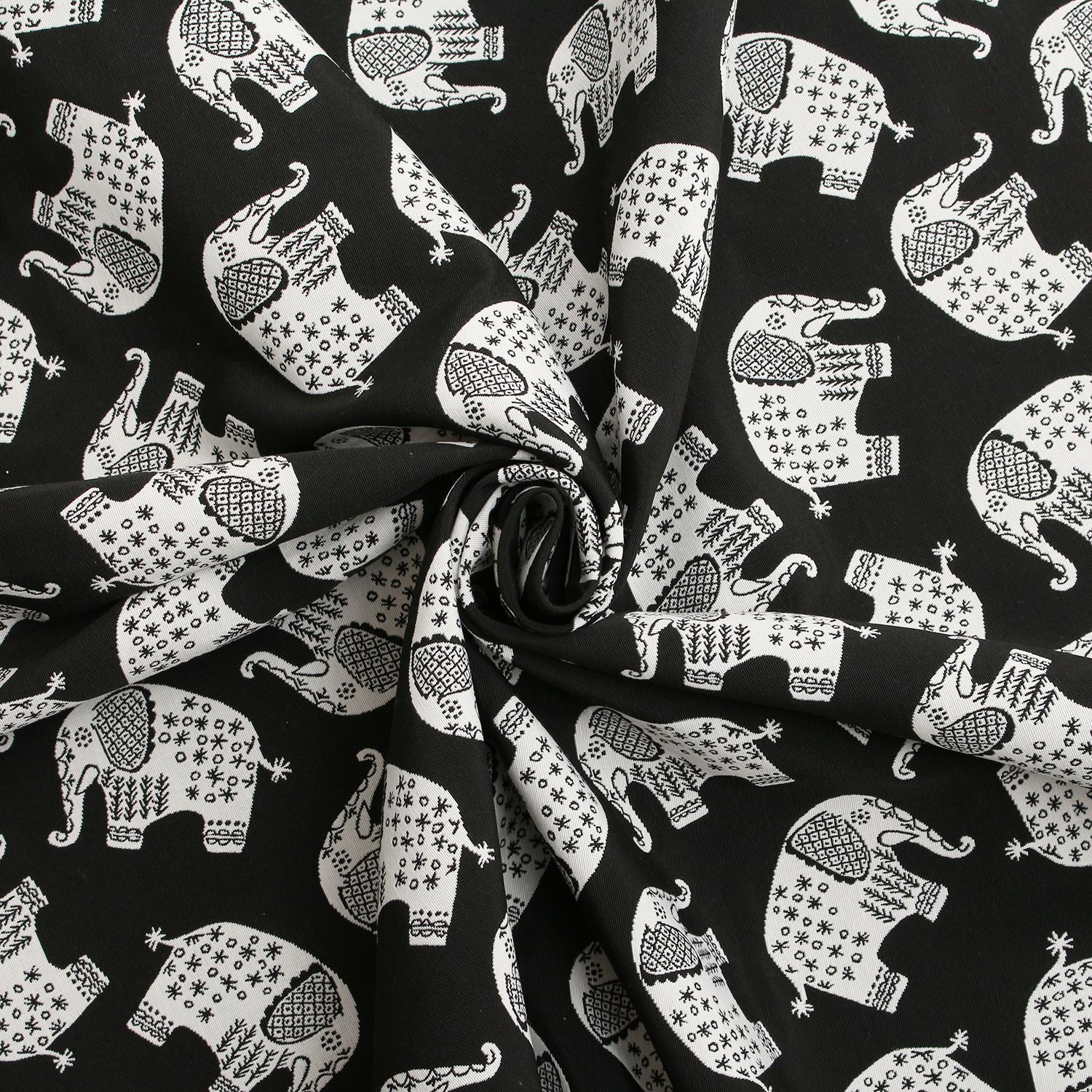 DOUBLE SIDED BLACK & WHITE JACQUARD GEOMETRIC ANIMALS CURTAIN