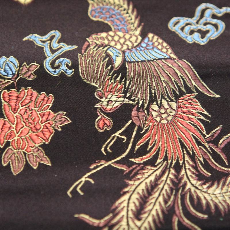 CHINESE ORIENTAL GOLD DRAGON EMBROIDERED BROCADE SILKY SATIN DRESS