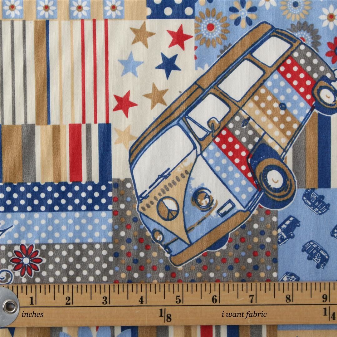 HEAVY COTTON CANVAS VW CND PATCHWORK CAMPERVAN UPHOLSTERY CURTAIN