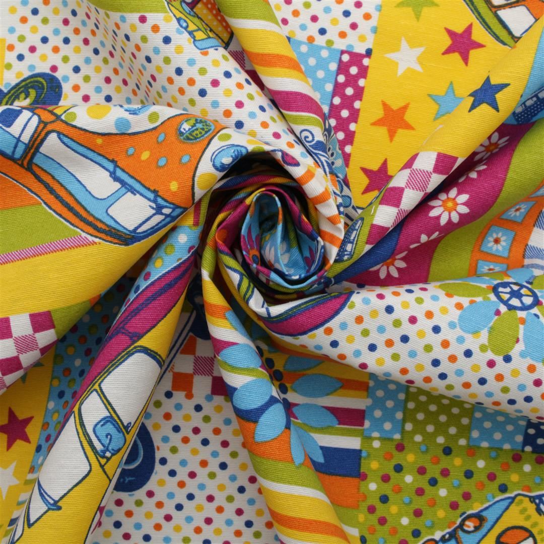 HEAVY COTTON CANVAS VW CND PATCHWORK CAMPERVAN UPHOLSTERY CURTAIN