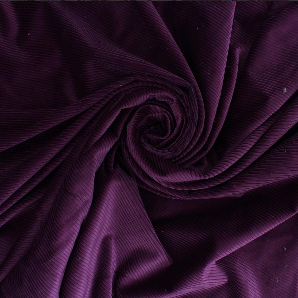 Furnishing Upholstery Fabric High Low Soft Velvet Textured Cord Aubergine Colour