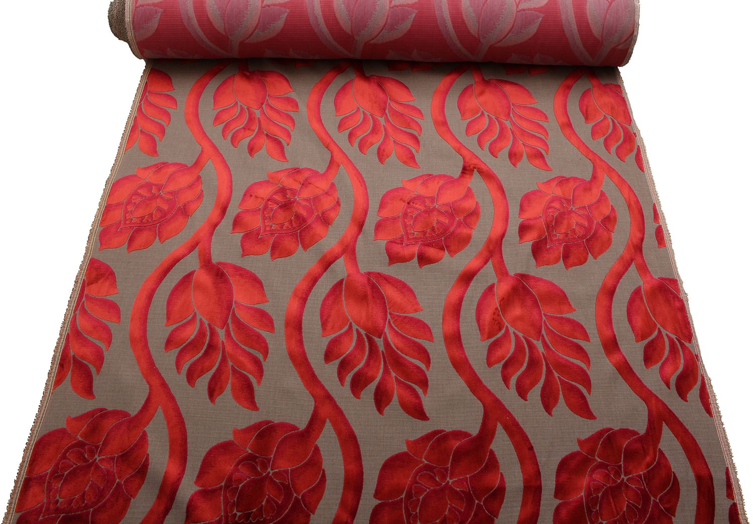 TWO TONE MULTI COLOURED RAISED LARGE FLORAL CUT VELVET UPHOLSTERY