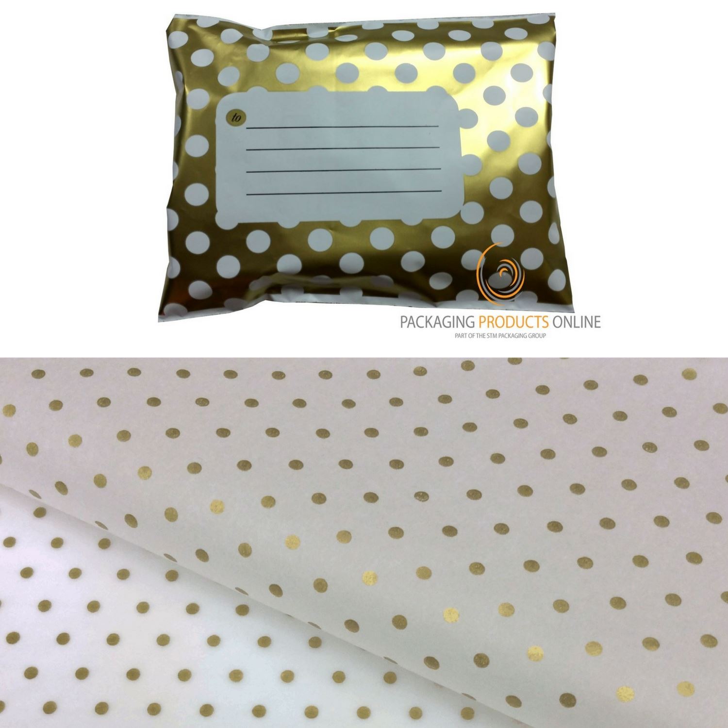 Polka Dot Tissue Paper & Mailing Bag Mix Pack - Polythene Post Gift Wrapping Kit - Picture 2 of 4