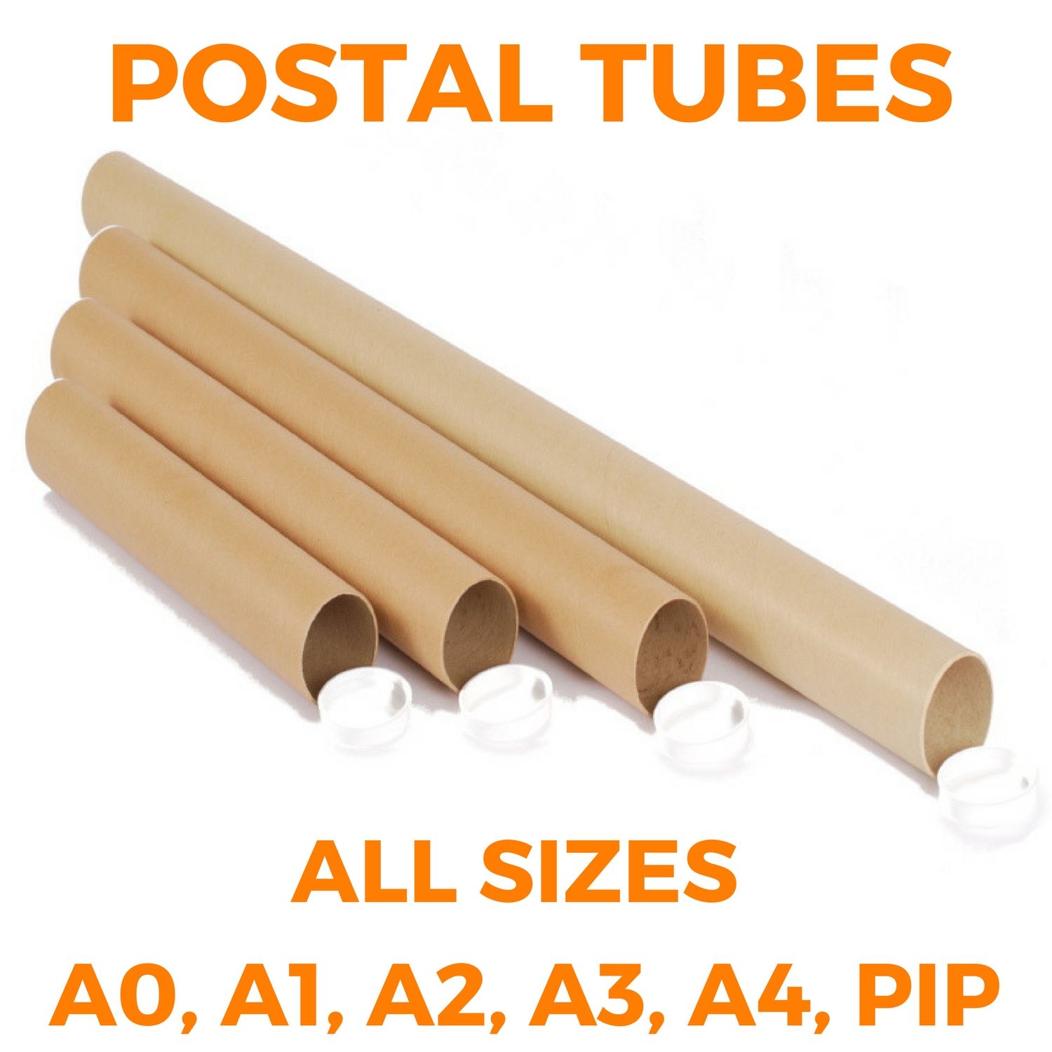 Strong Cardboard Postal Tubes + Plastic End Caps ALL SIZES A0 A1 A2