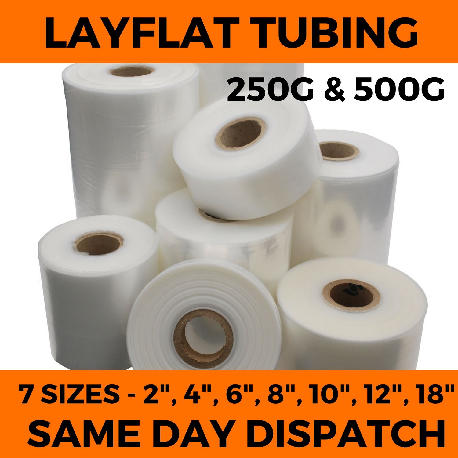 500 GAUGE LAYFLAT POLYTHENE PLASTIC TUBING 3 ROLLS OF 3/" WIDE x 168M