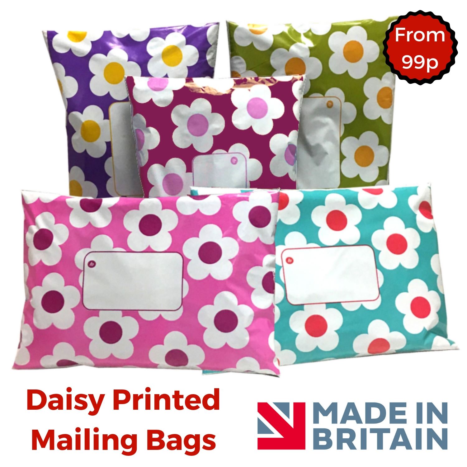Daisy Mailing Bags Printed Post Poly Plastic Coloured Sack Strong Seal