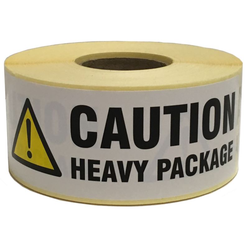 Caution Heavy Package Printed Parcel Labels - Postage Stickers - Self Adhesive