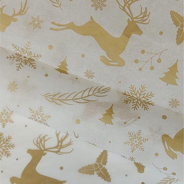 Metallic Christmas Printed Tissue Paper - Snowflakes Trees Gold Silver Gift Wrap - Picture 2 of 3