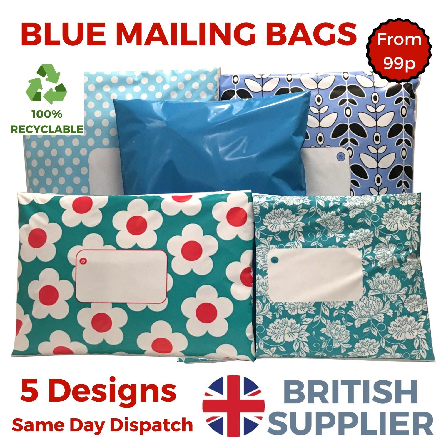 BLUE Postal Plastic Packaging Mailing Bags Coloured Polka Dot Daisy