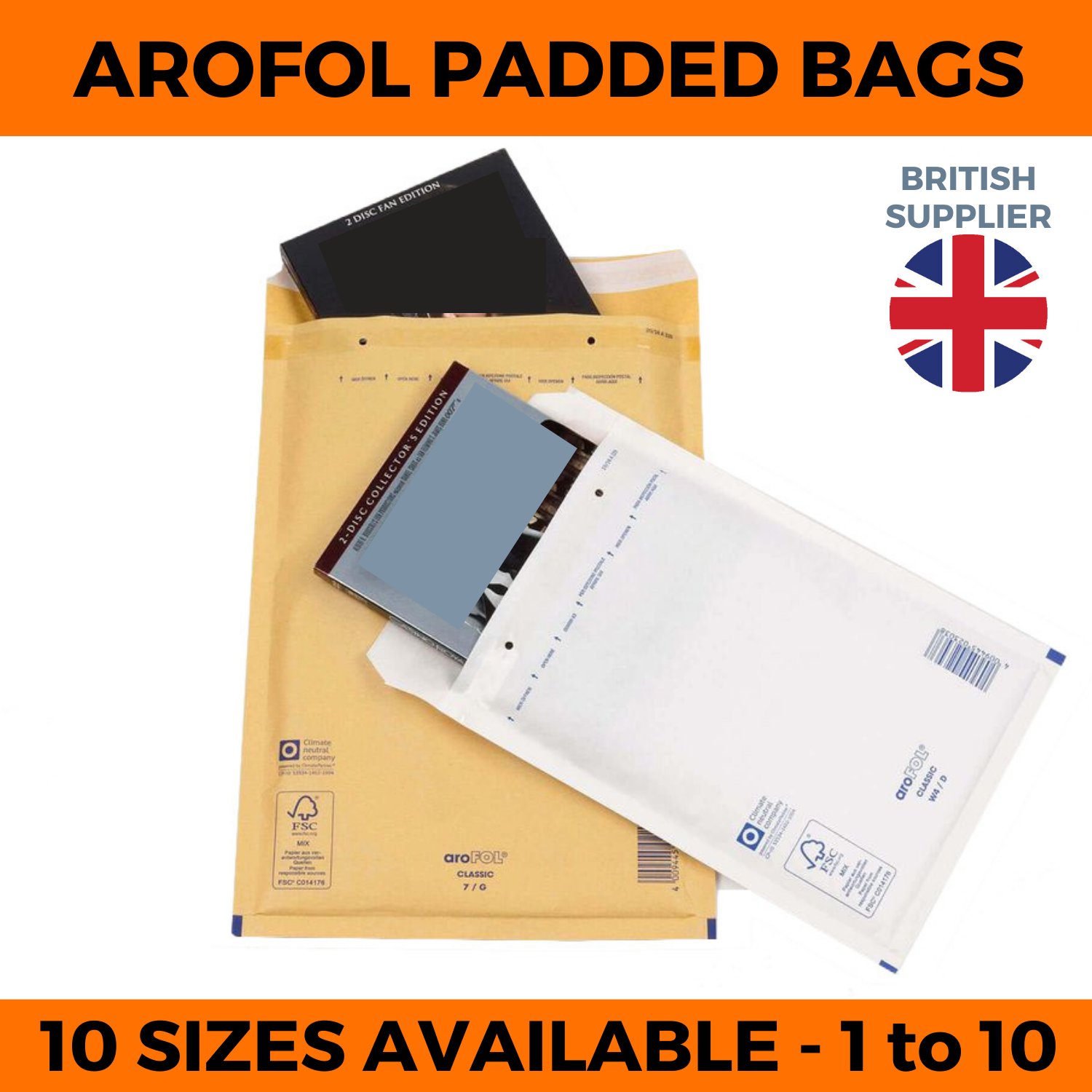 AROFOL BUBBLE PADDED ENVELOPES MAILERS POSTAL BAGS GOLD WHITE ALL SIZES