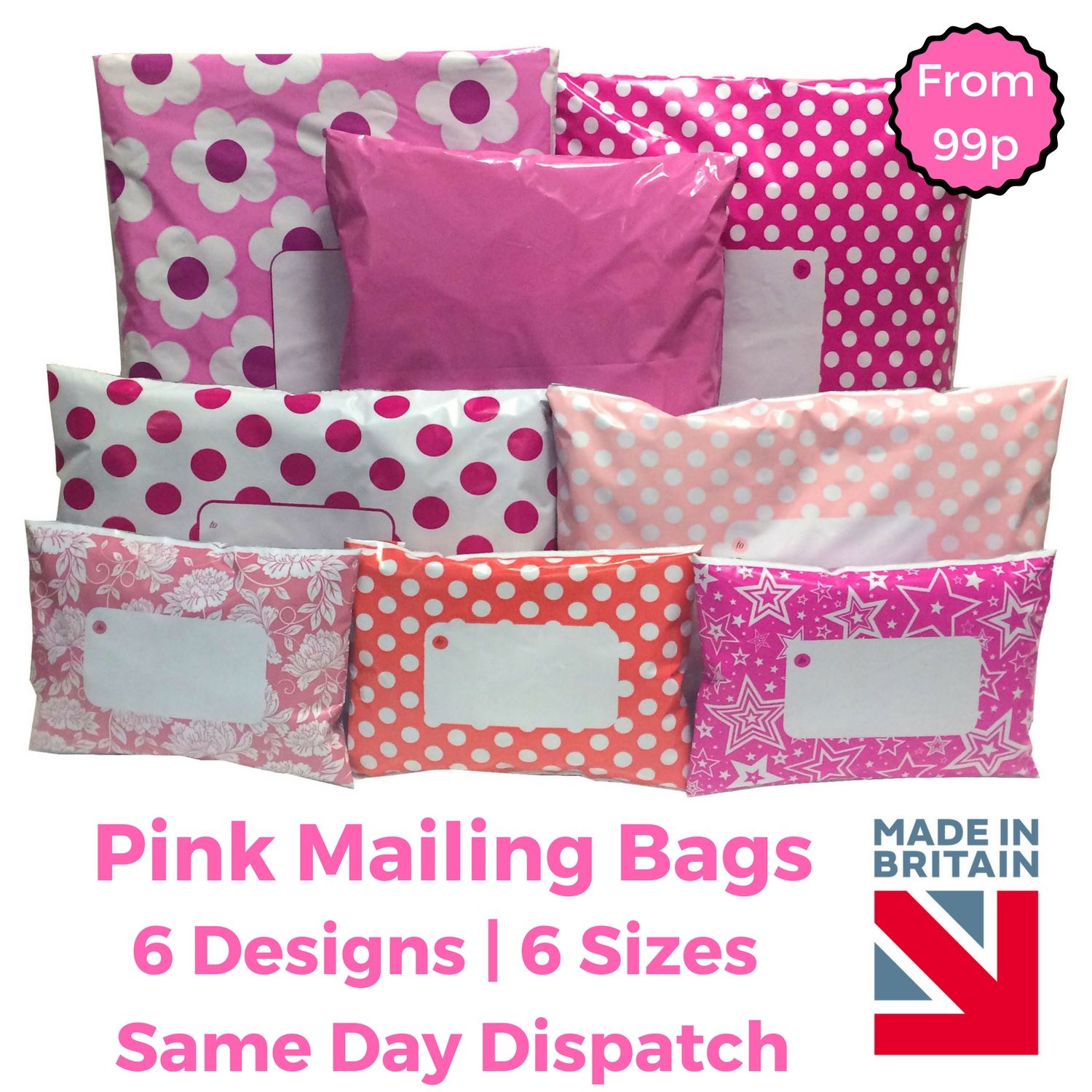 PINK Postal Mailing Bags Postage Coloured Plastic Parcel Packaging