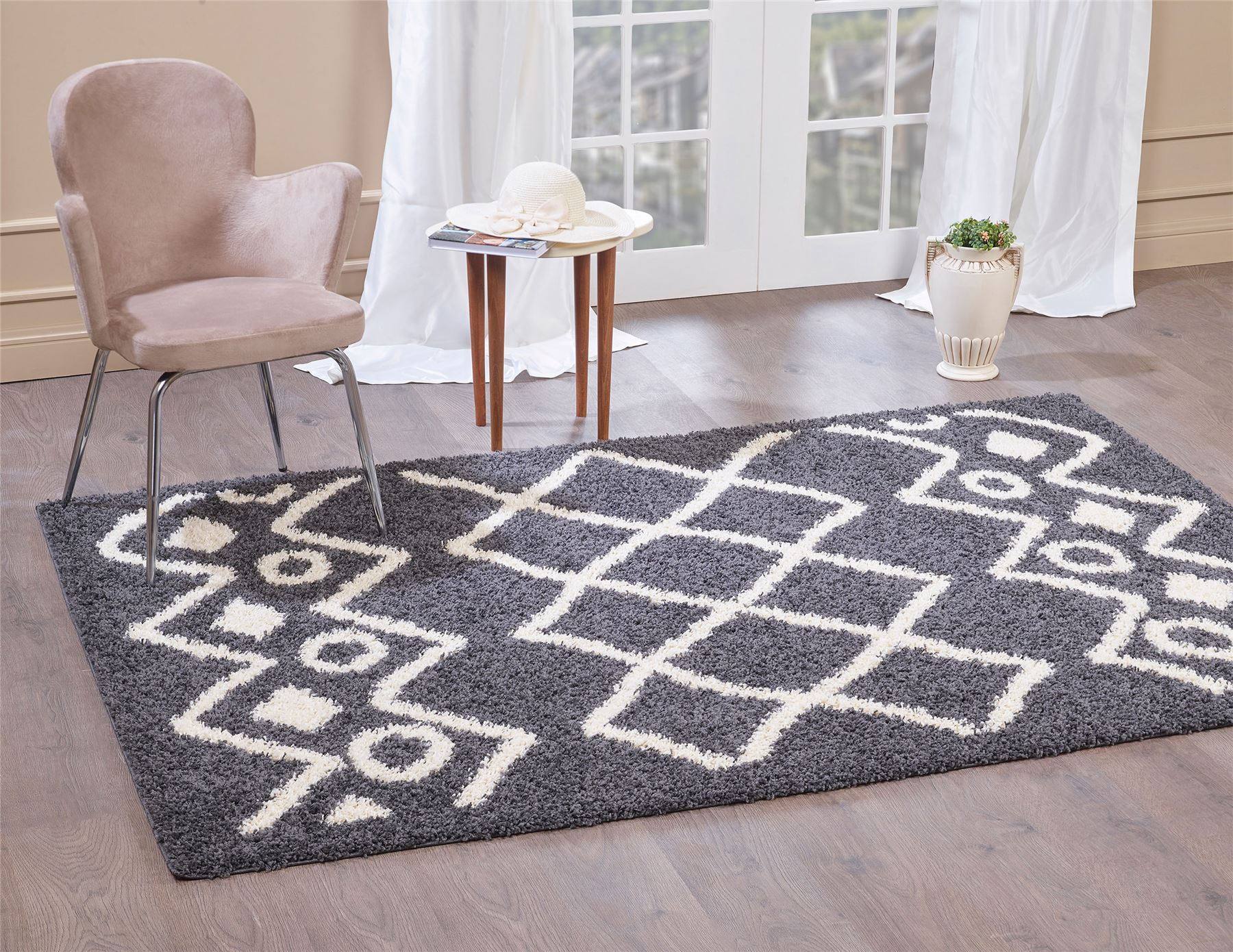 A2Z Rug Large Black White Cream Grey Shaggy Traditional Moroccan Tribal 3cm Pile