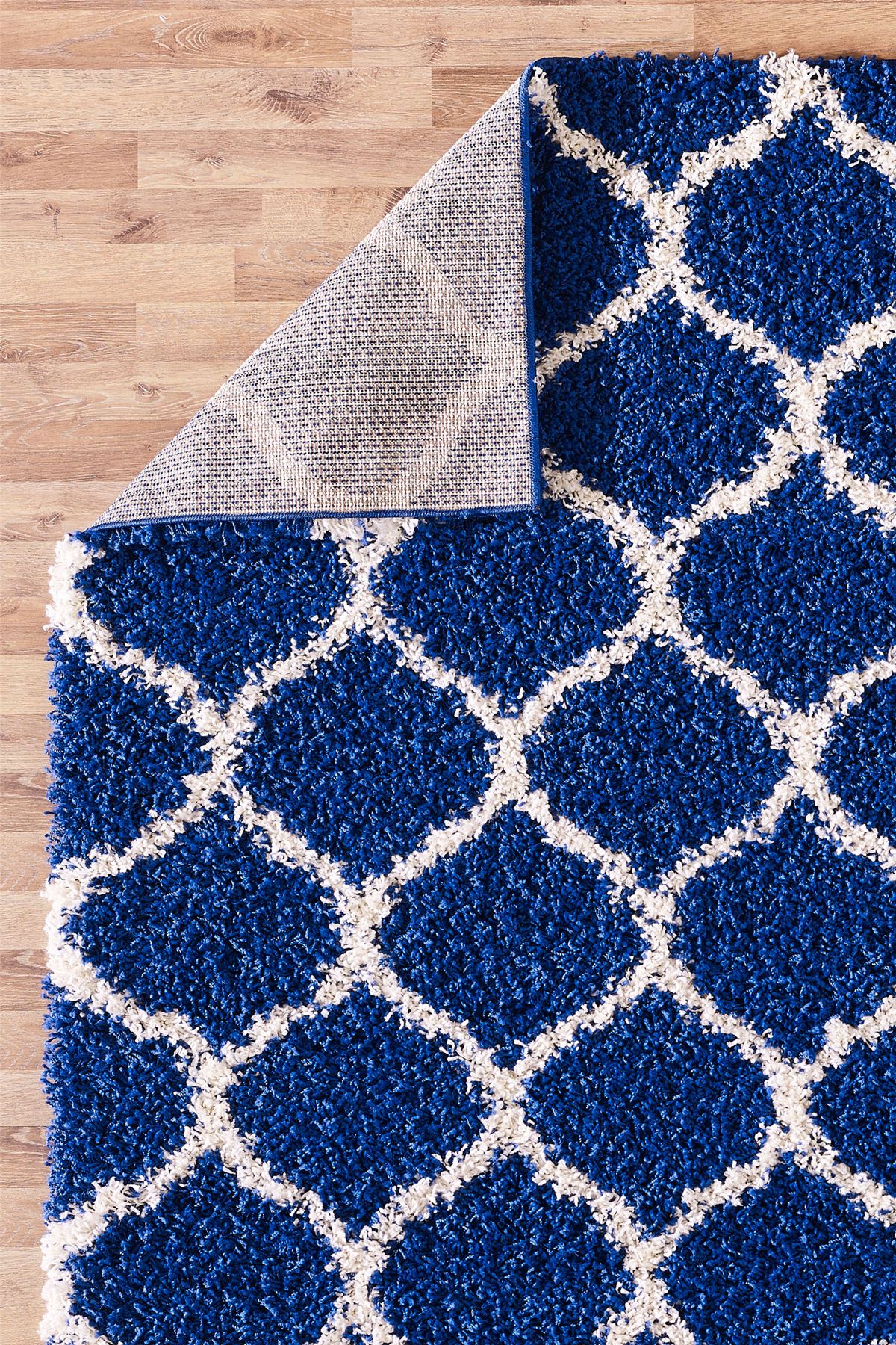 Modern Royal Blue Trellis Shaggy Carpet Contemporary Moroccan Area Rug