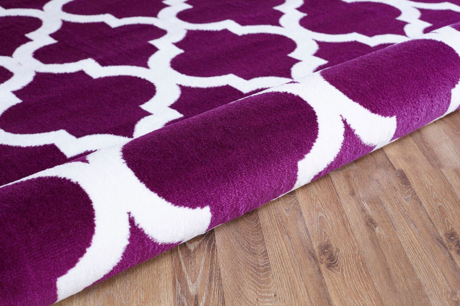 Medium Large Purple Soft Floor Carpets White Moroccan Trellis Geometric
