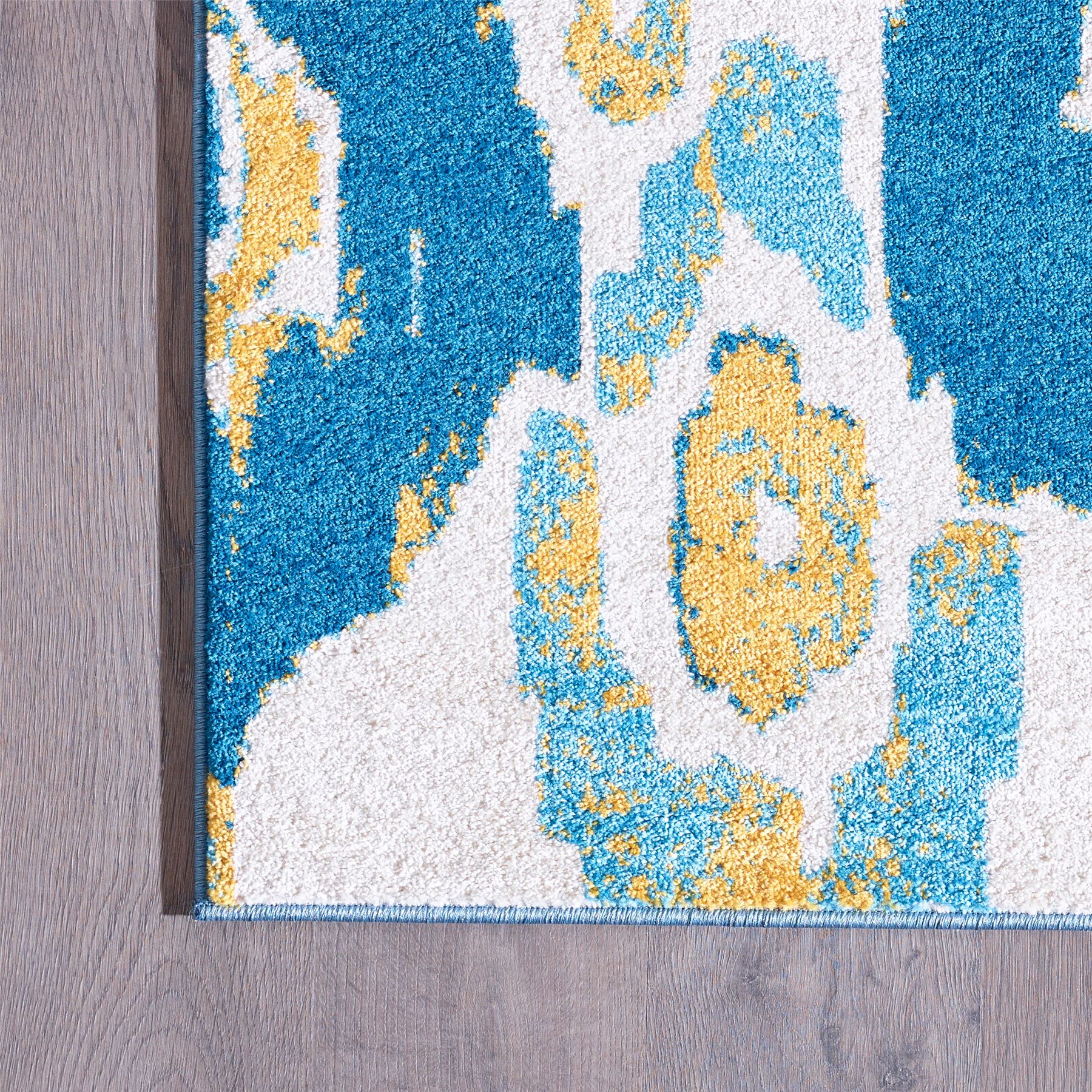 Quality Thin Blue White Yellow Modern Rug Geometric Design Quality
