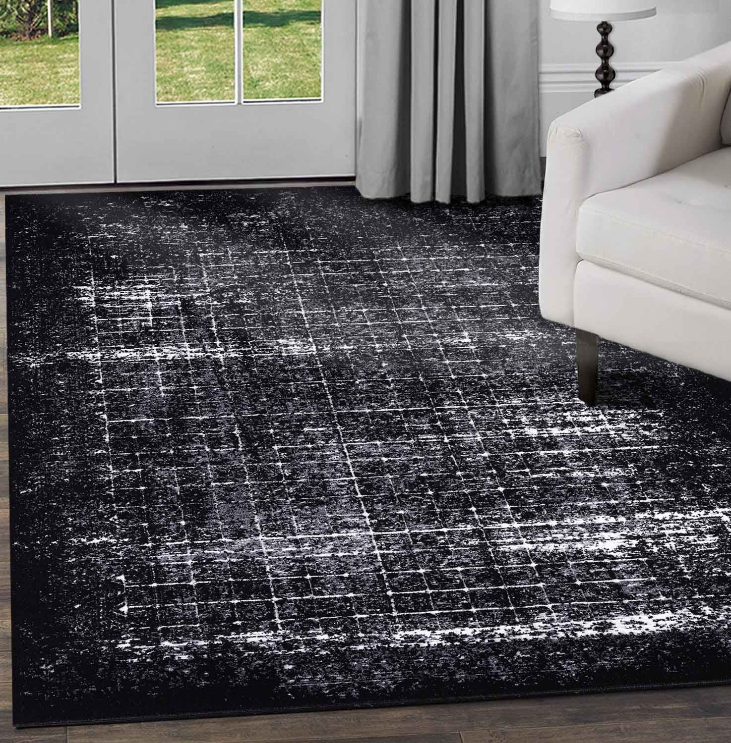 Black Gold Grey Blue Blend Rugs Vintage Geometric Pattern Area Carpet