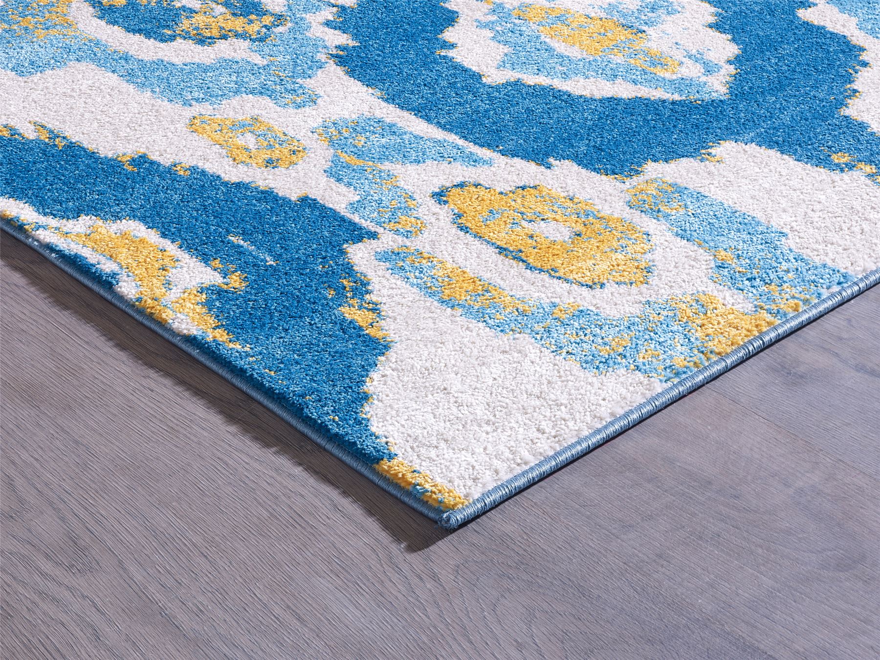 Quality Thin Blue White Yellow Modern Rug Geometric Design Quality