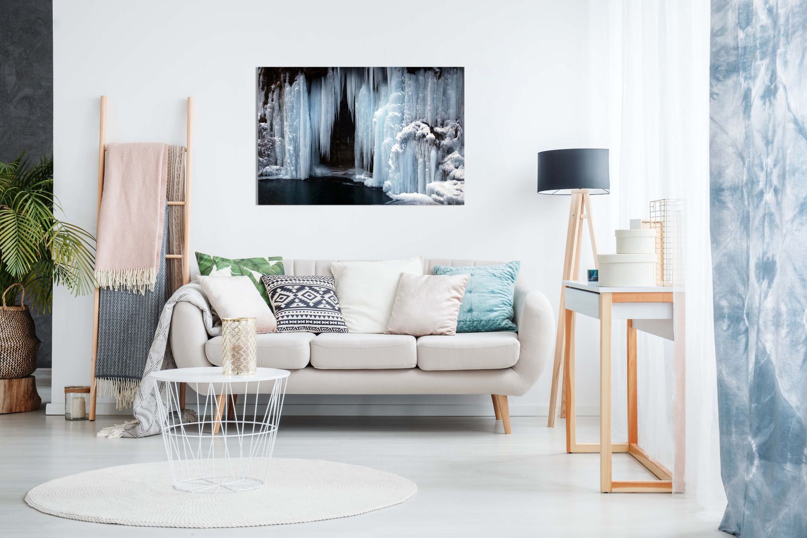 Frozen Waterfall Canvas Wall Art Picture Print 36x24in