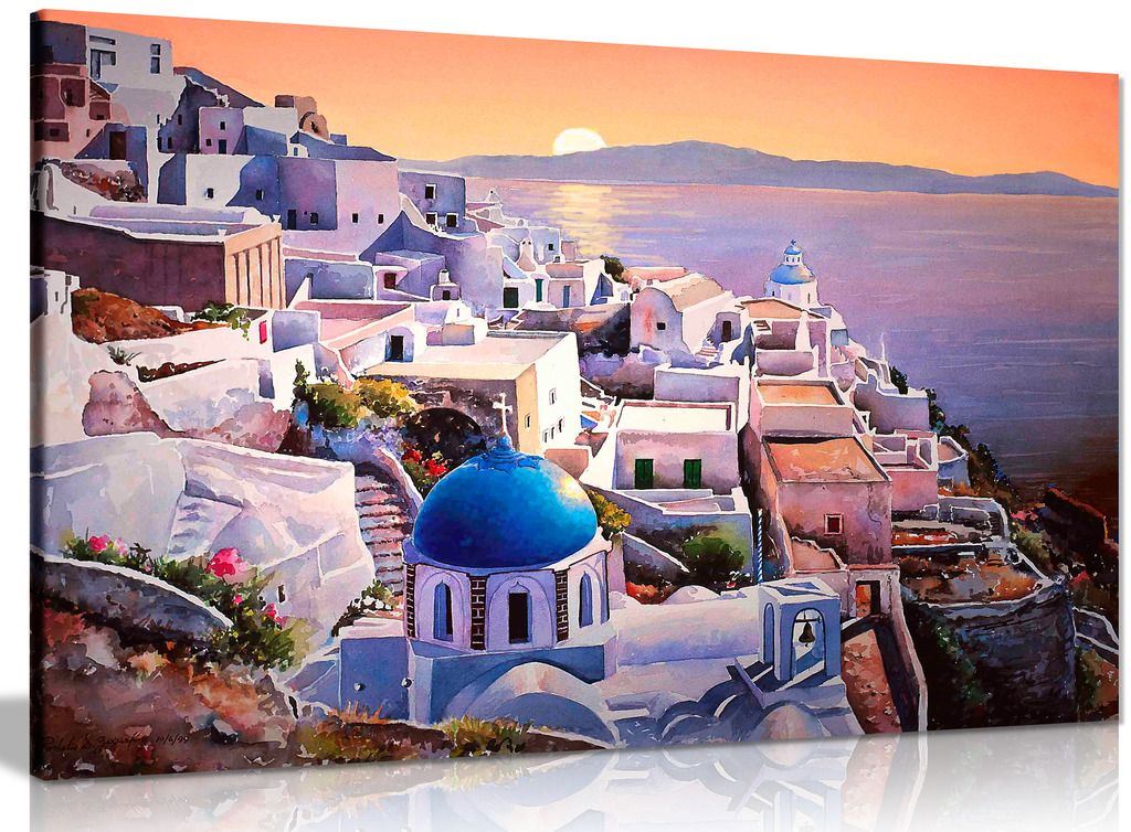 Santorini Greece At Sunset Canvas Wall Art Picture Print eBay