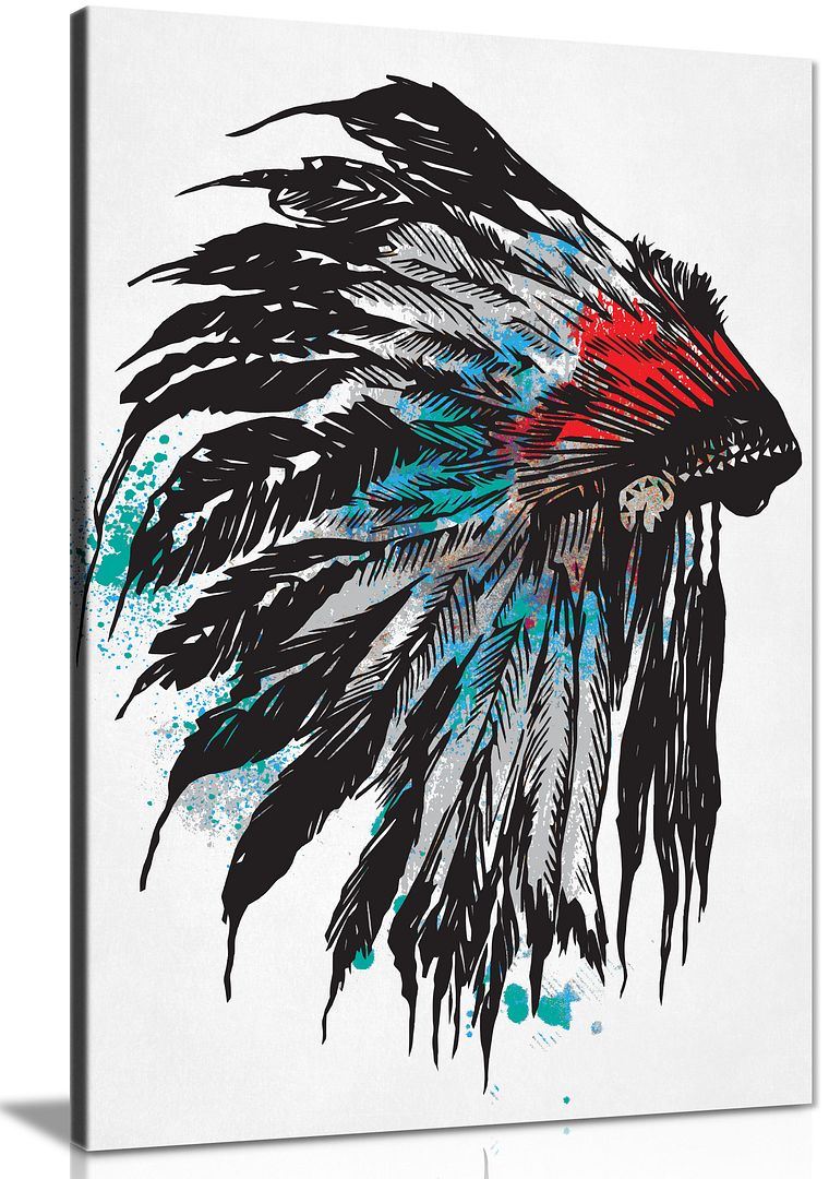 Native American Feathered Headdress Canvas Wall Art Picture Print Home Decor - Picture 5 of 6
