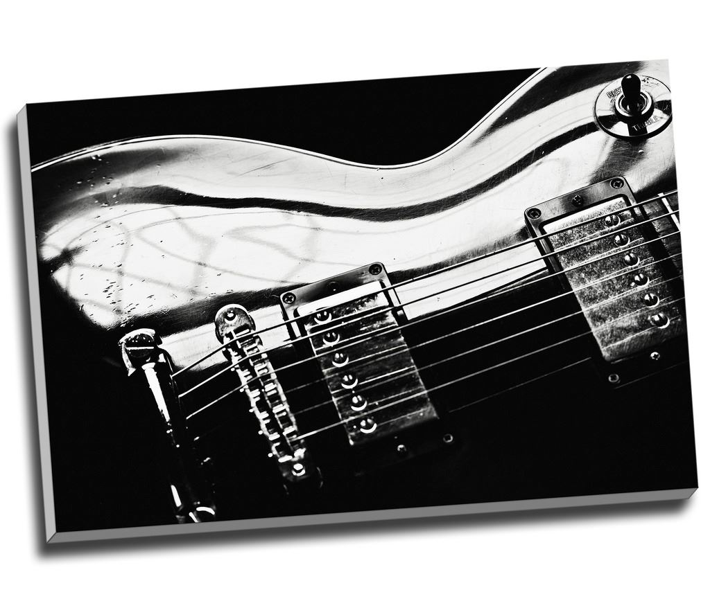 Guitar Black And White Modern Abstract Music Canvas Print Wall Art