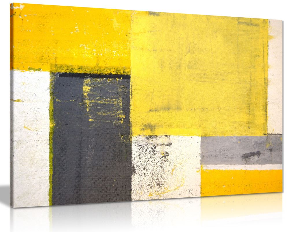 Details about abstract modern yellow grey painting canvas wall art picture print