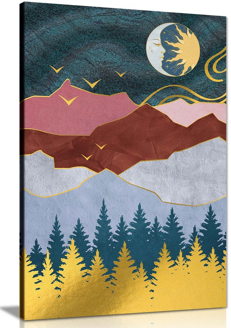 Abstract Moon Cloud Framed Canvas Print Home Artwork Nordic Style Wall Art - Afbeelding 4 van 4