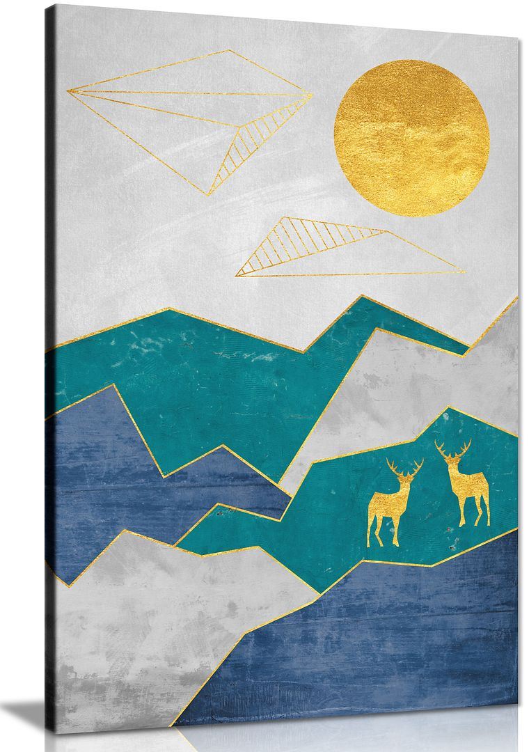 Abstract Moon Cloud Framed Canvas Print Home Artwork Nordic Style Wall Art - Afbeelding 3 van 4
