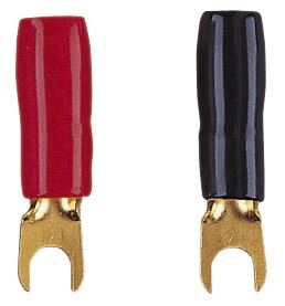 Terminal de pala tipo engarzado rojo/negro enchapado en oro (horquilla tamaño: 5,5/cable: 5 máx.) - Imagen 1 de 2