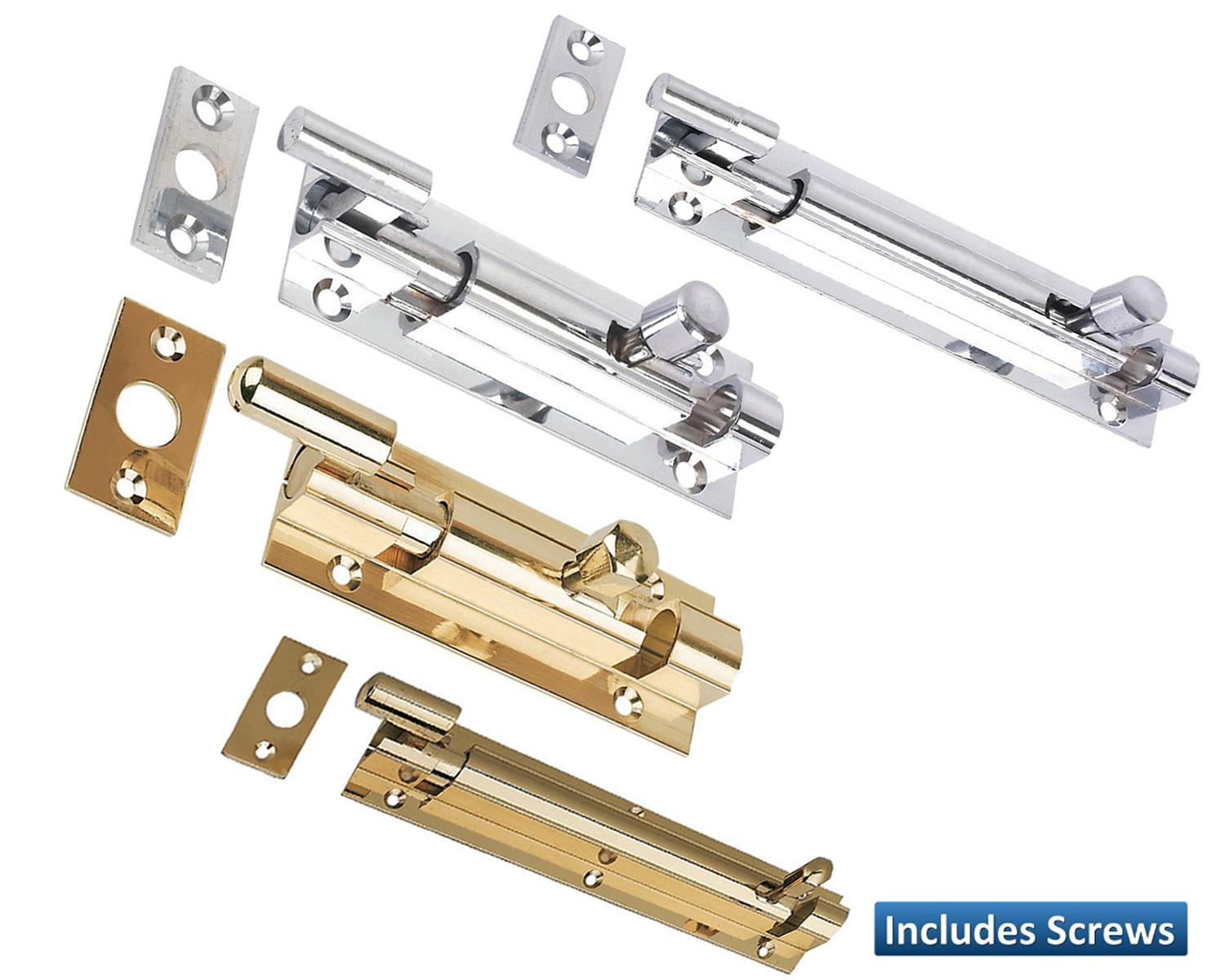 Barrel Bolt Door Latch Slide Lock Brass Chrome Straight Cranked Necked