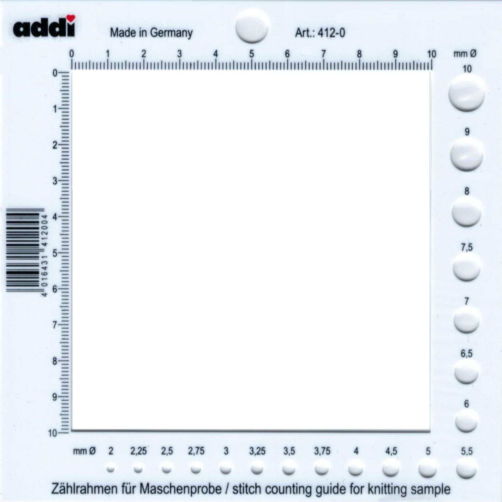 addiSquare Stitch Counting Frame Guide Needle Size Gauge Ruler addi Squae