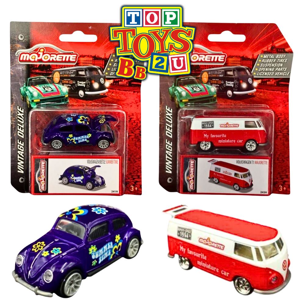 Majorette Diecast 1:59 Scale - VW Beetle ""Summer Time"" &  VW T1 Van