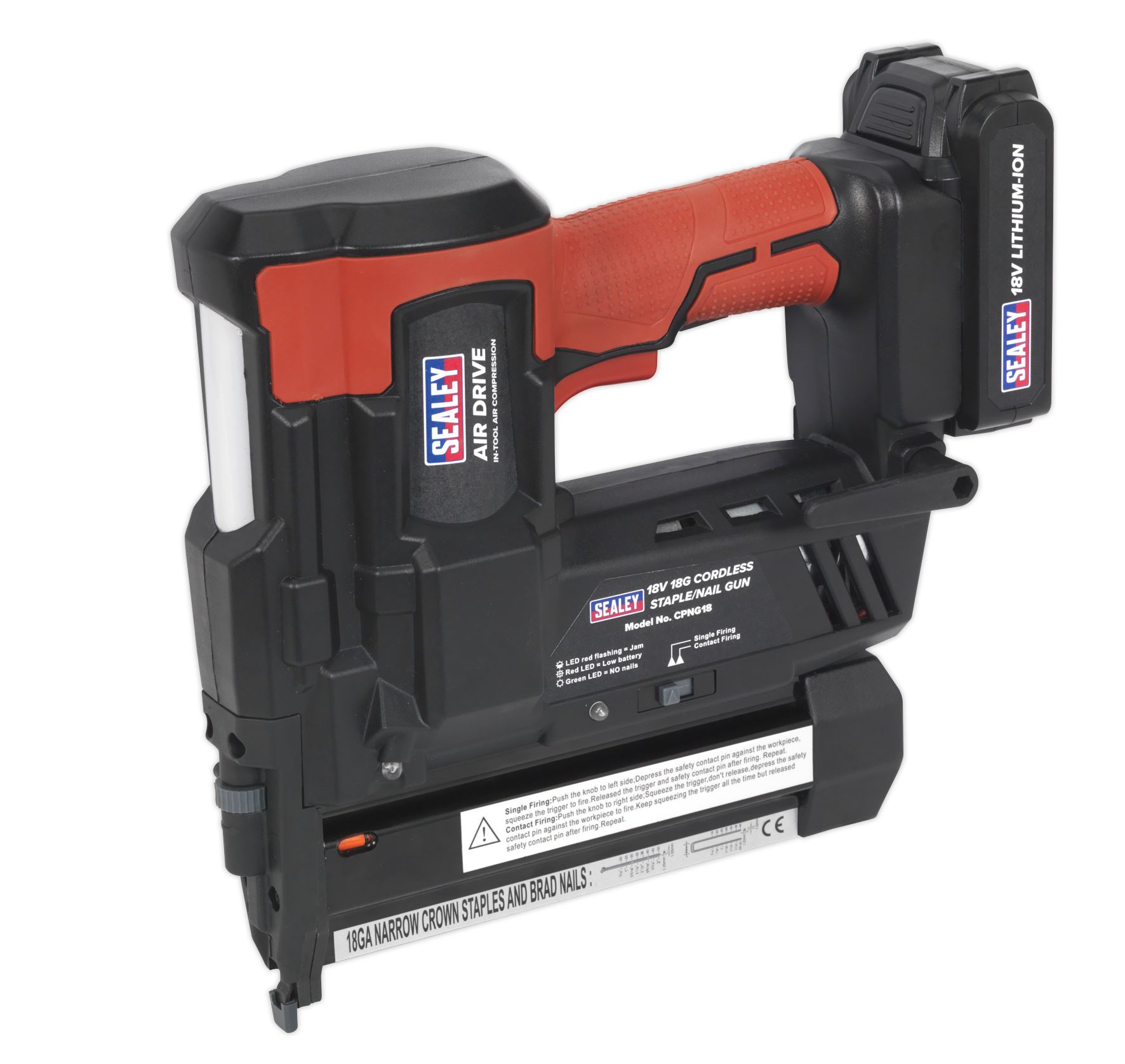 Sealey CPNG18 Cordless Nail / Staple Gun 18G Nailer Second Fix 18V Li