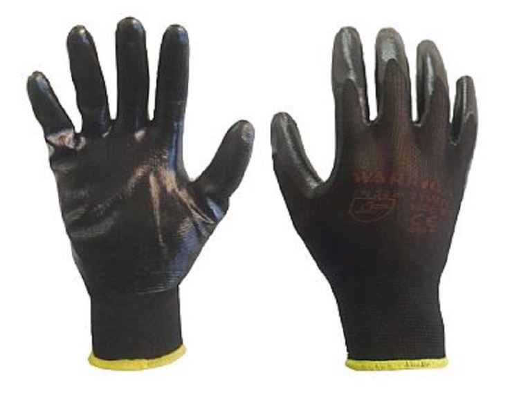 24 Pairs Black Nylon Nitrile Coated Safety Work Gloves Builders Grip Gardening