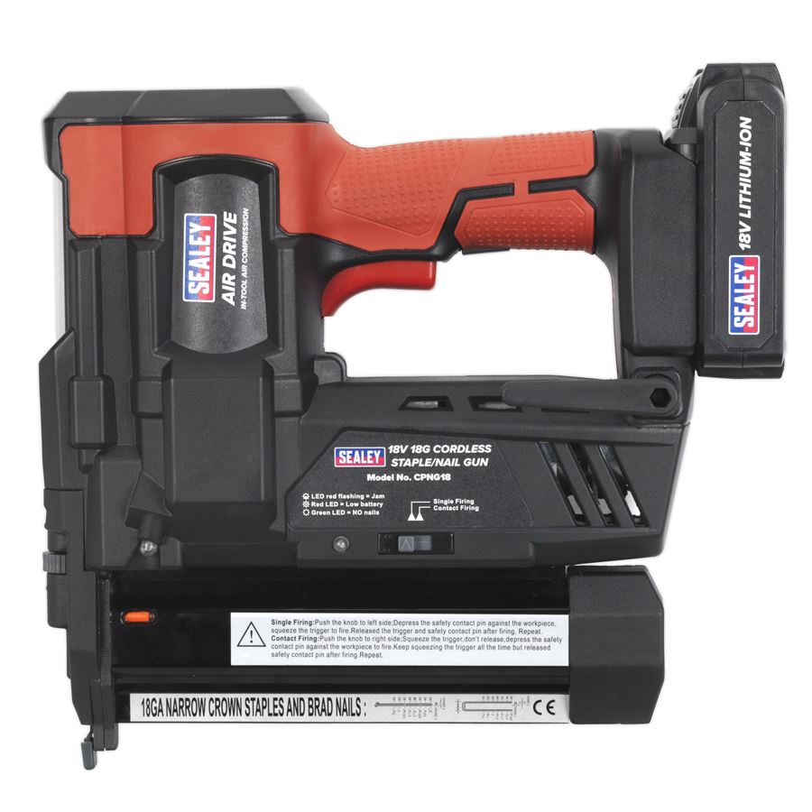 Sealey CPNG18 Cordless Nail / Staple Gun 18G Nailer Second Fix 18V Li