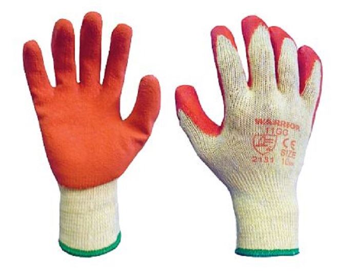 Warrior Orange Latex Rubber Waterproof Palm Work Gloves Builders Gardening