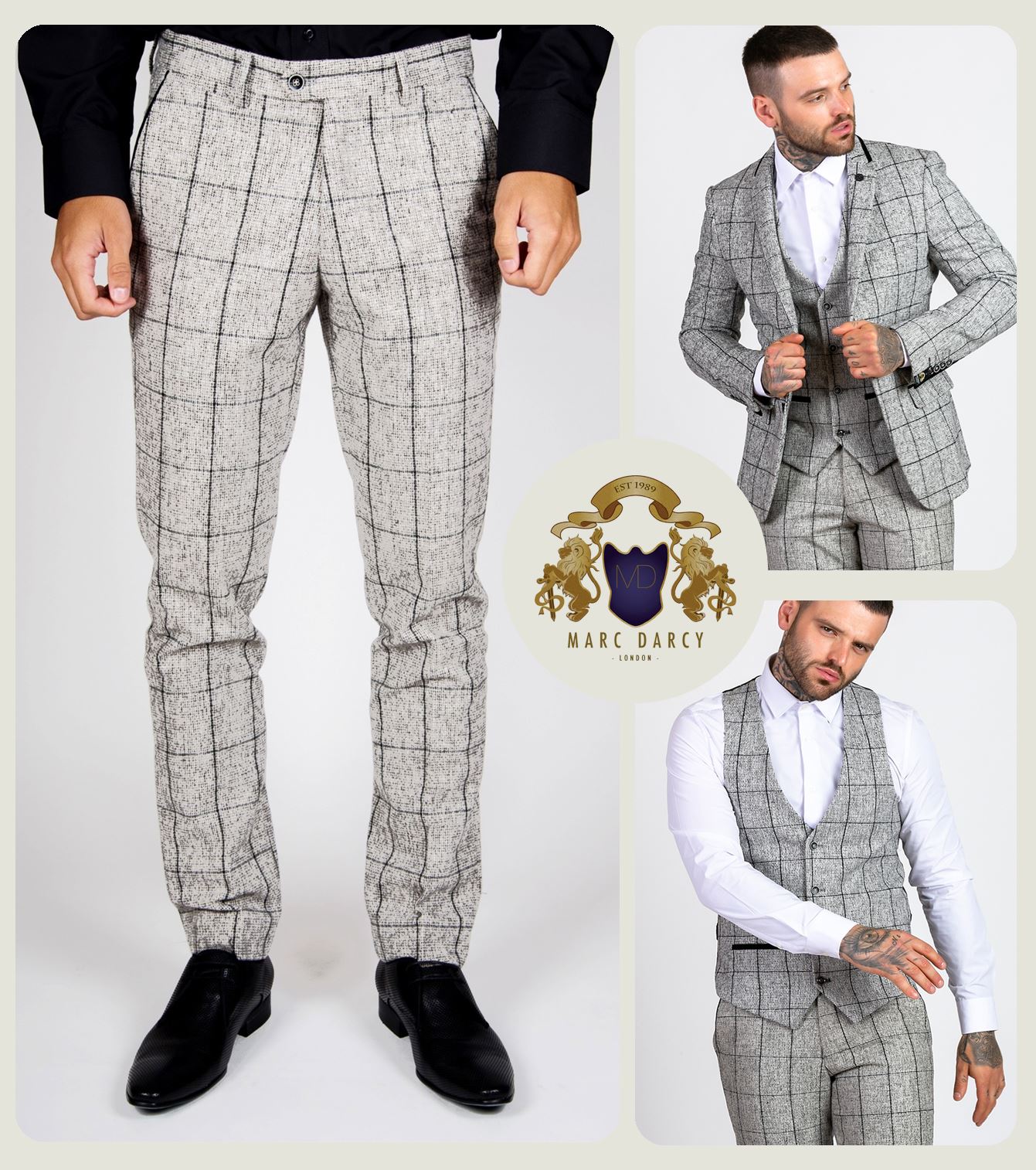 Mens Marc Darcy 3//2 Piece Suit Blazer Waistcoat Trousers Slim Pinstripe