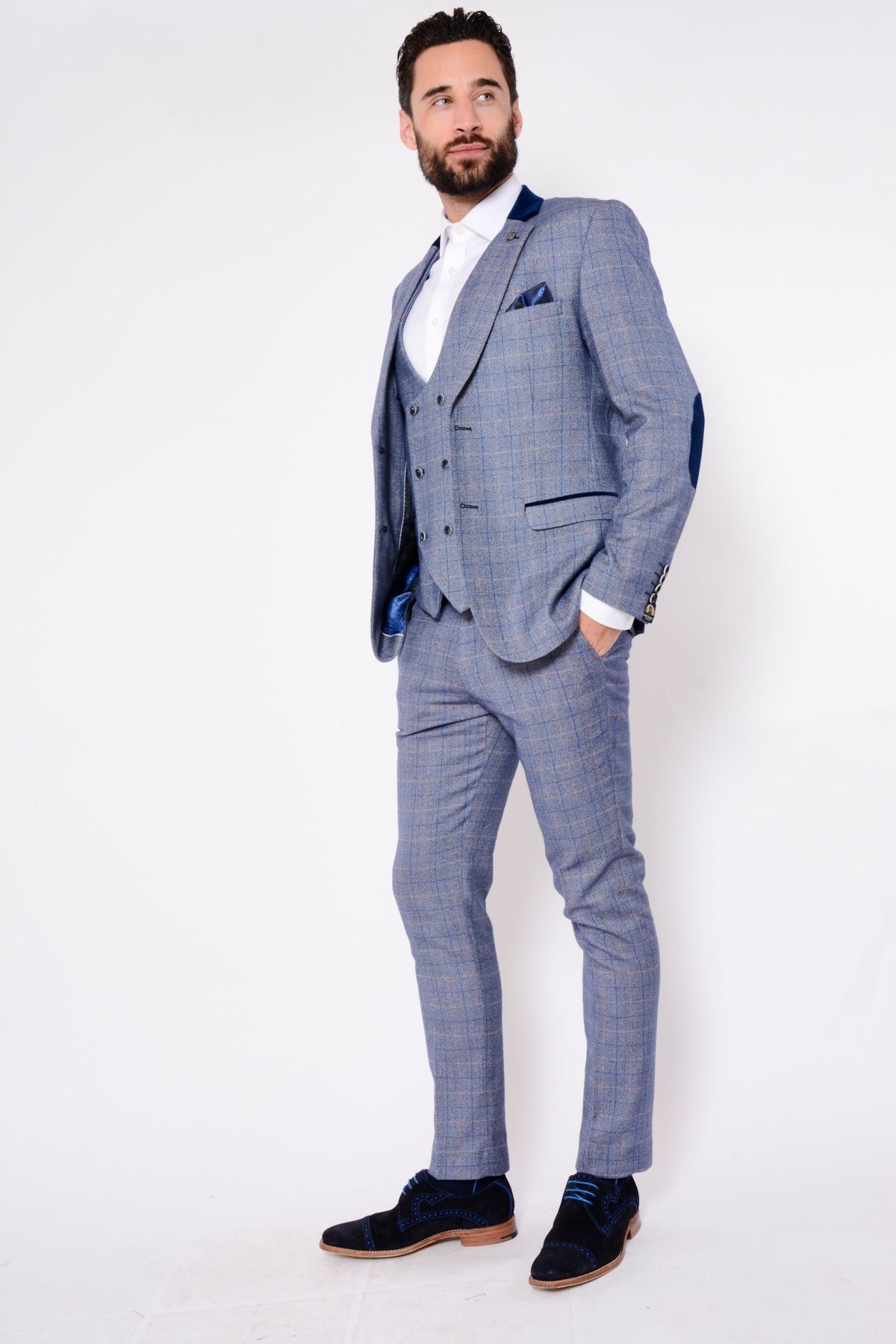 Mens Slim Fit Suit Marc Darcy Herringbone Slim Fit Blazer Waistcoat Trousers
