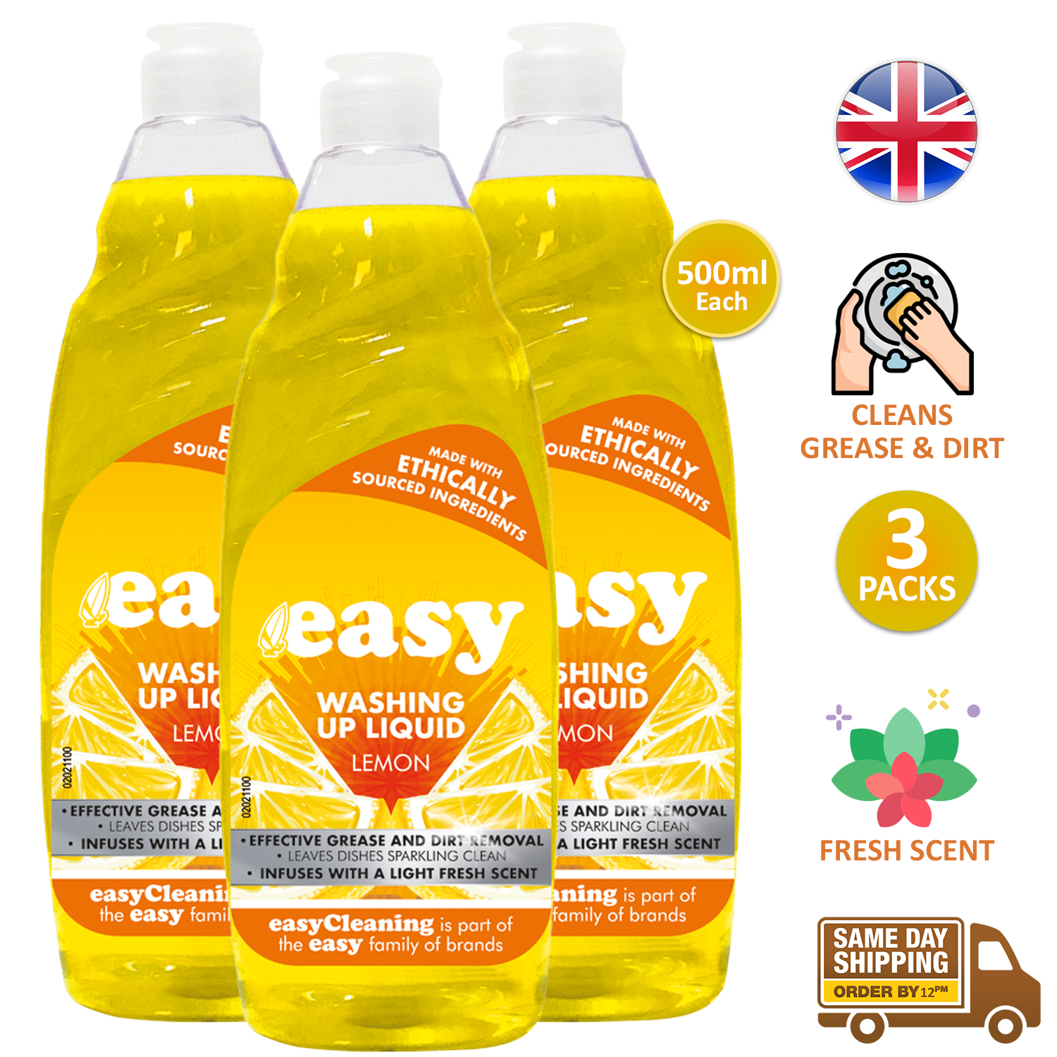 Easy Dish Washing Up Liquid Clean Scent Kitchen Soap Removes Grease Dirt 500ml - Picture 4 of 7