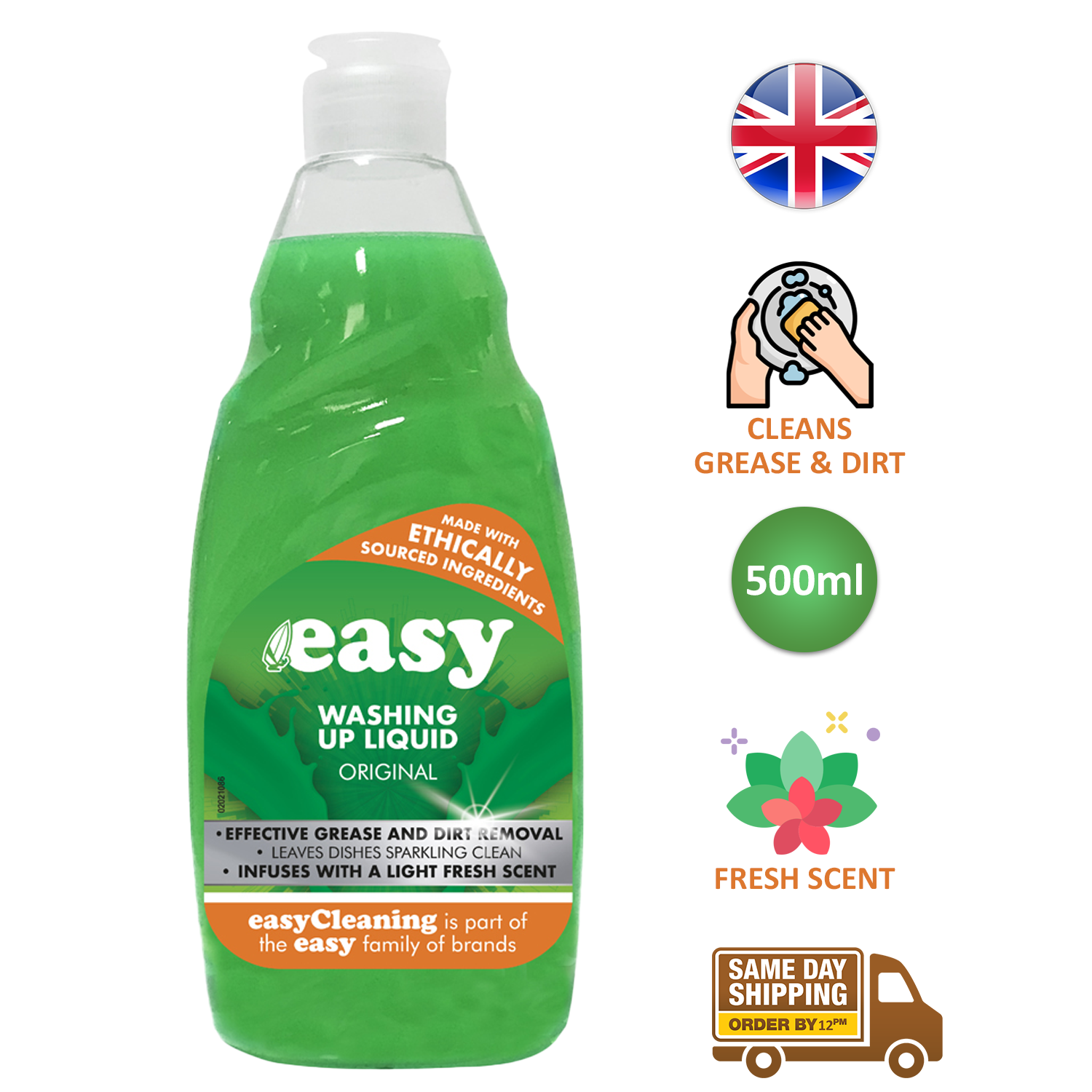 Easy Dish Washing Up Liquid Clean Scent Kitchen Soap Removes Grease Dirt 500ml - Picture 5 of 7