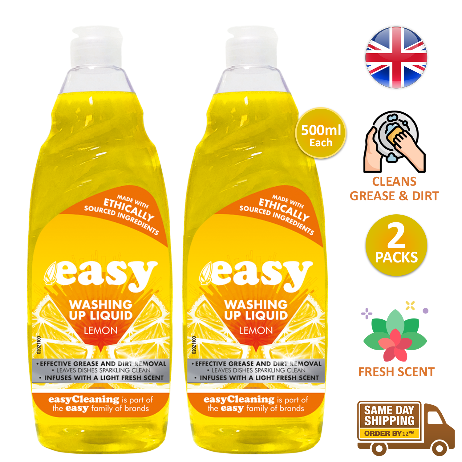 Easy Dish Washing Up Liquid Clean Scent Kitchen Soap Removes Grease Dirt 500ml - Picture 3 of 7
