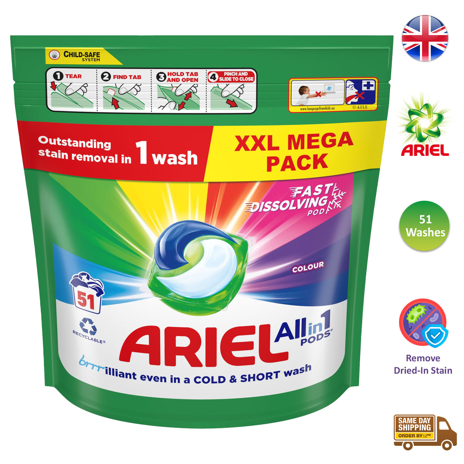 51 x Ariel All-in-One Colour Pods Washing Laundry Pods XXL for 